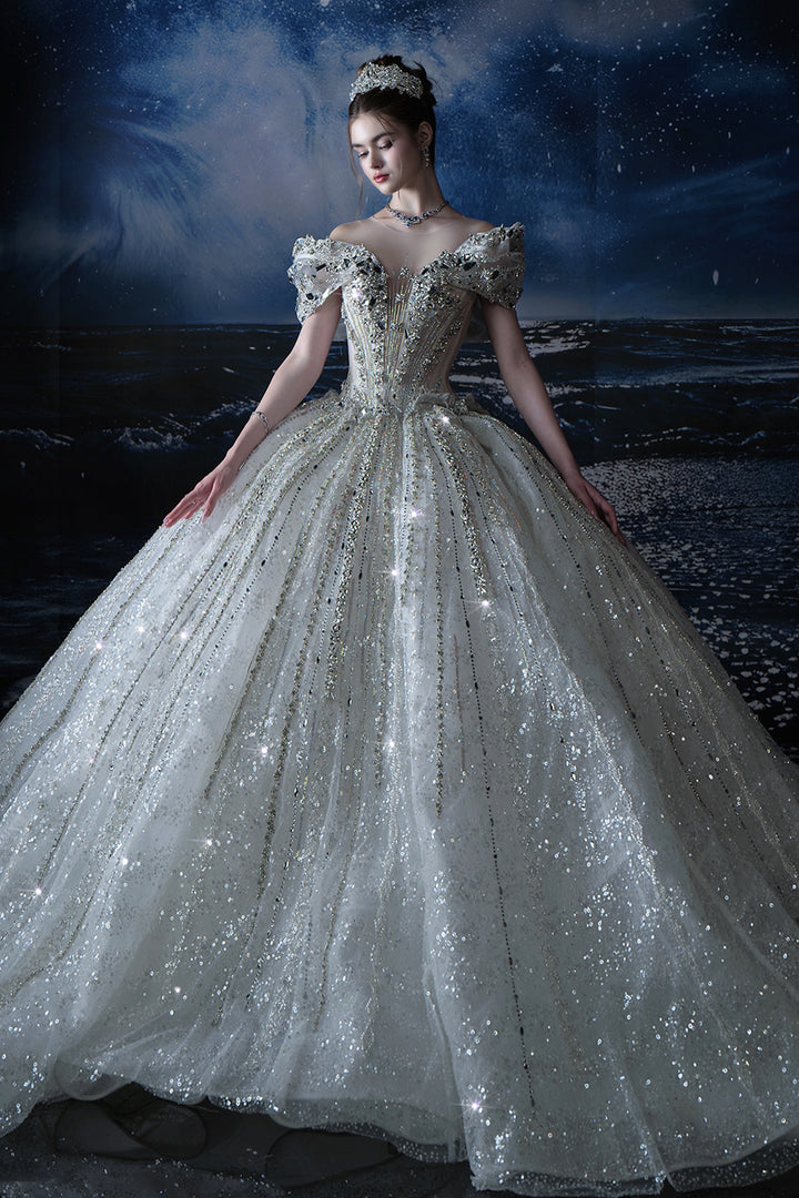 A-Line Dress with Embellished Off-The-Shoulder Neckline