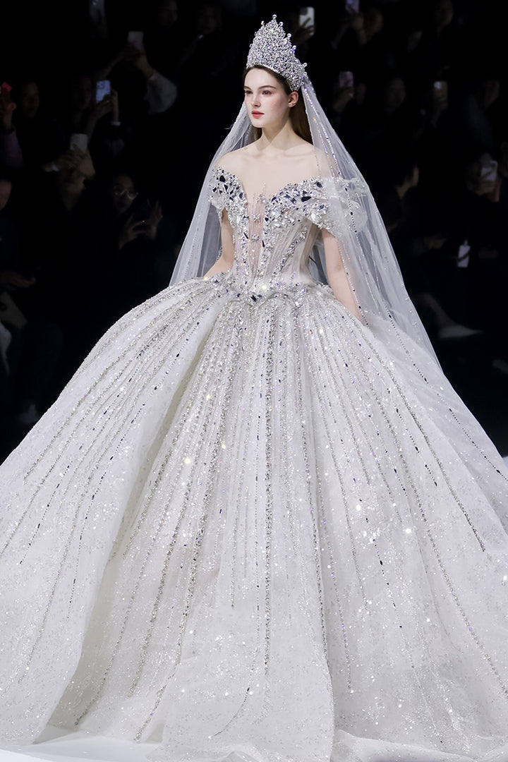 A-Line Dress with Embellished Off-The-Shoulder Neckline