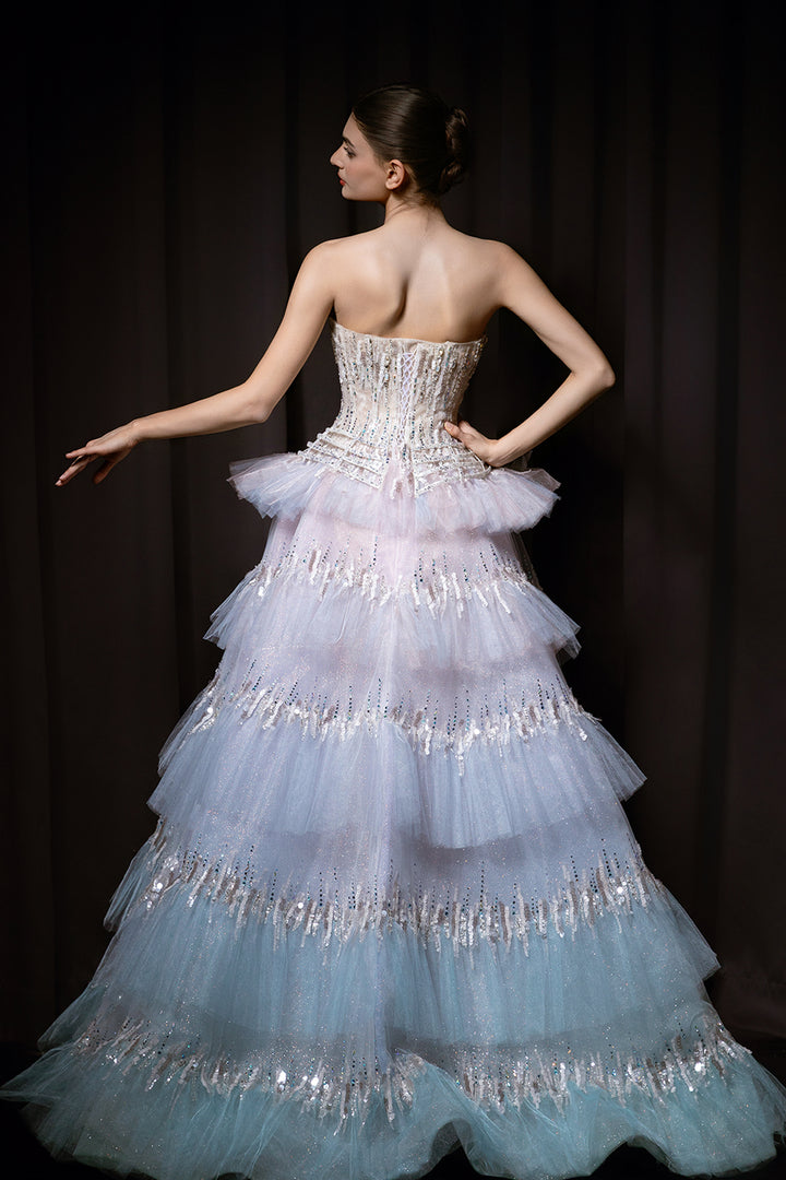 Crystalline Embellished Strapless A-Line Dress