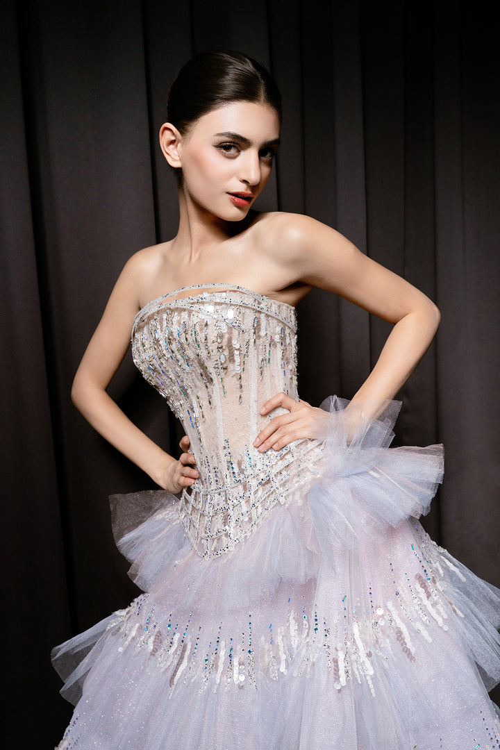 Crystalline Embellished Strapless A-Line Dress