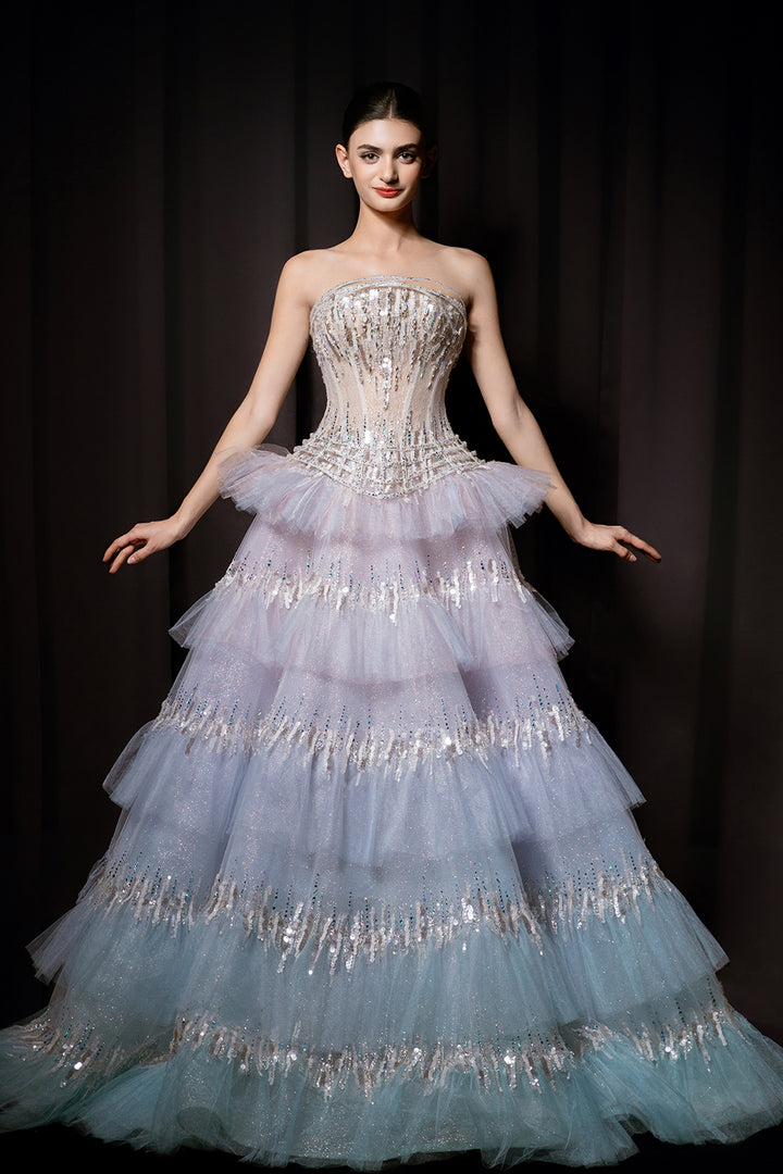 Crystalline Embellished Strapless A-Line Dress