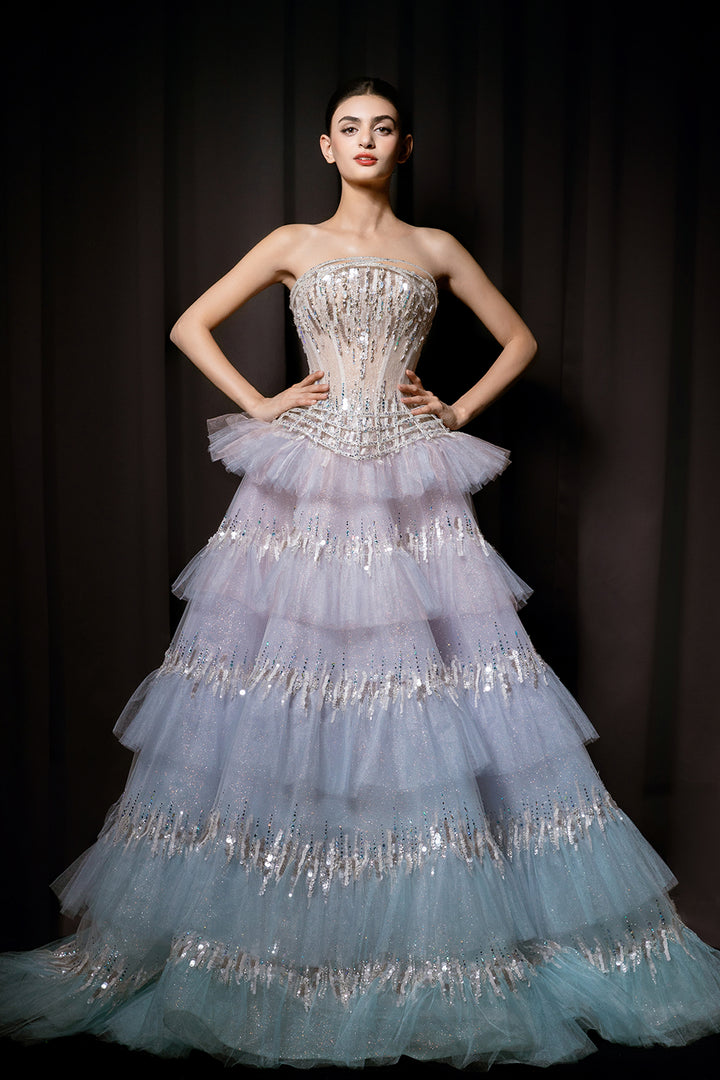 Crystalline Embellished Strapless A-Line Dress