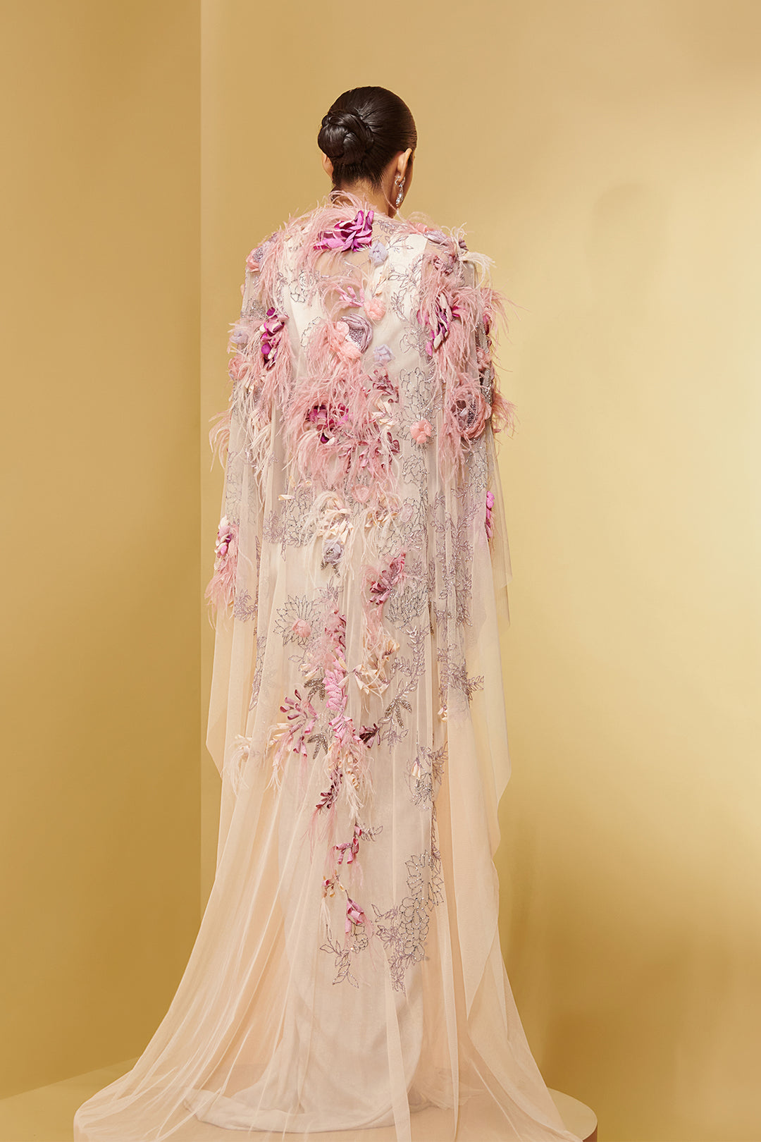 Lurex Silk Dress with Feathered Cape