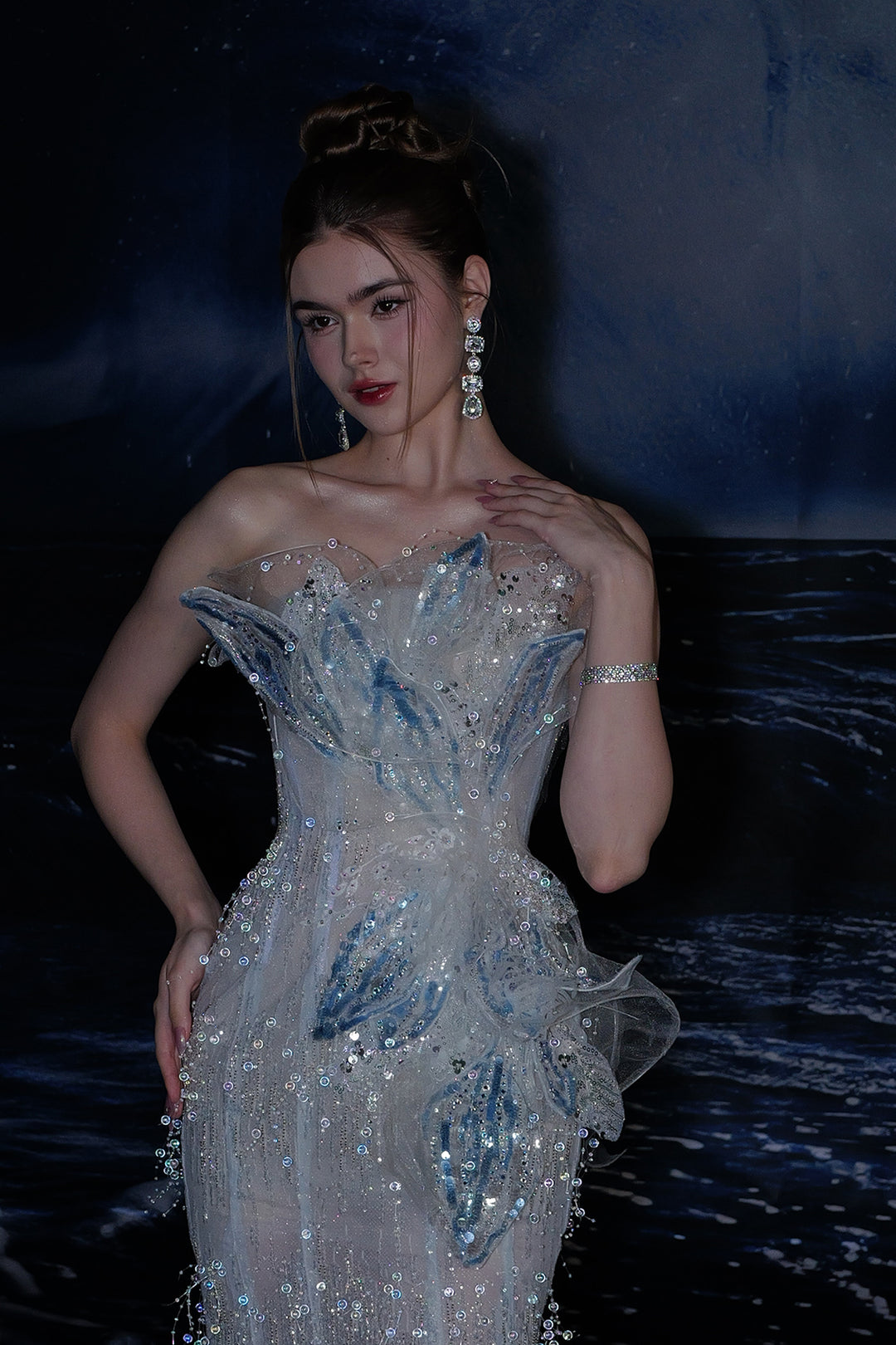 Layered Tulle Skirt Dress with 3D Appliques