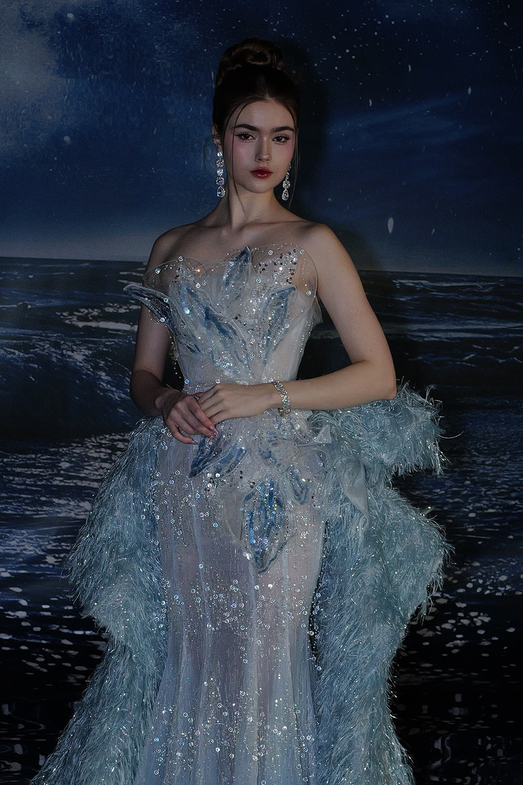 Layered Tulle Skirt Dress with 3D Appliques