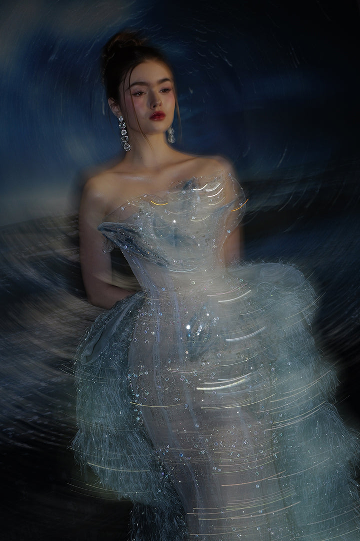 Layered Tulle Skirt Dress with 3D Appliques