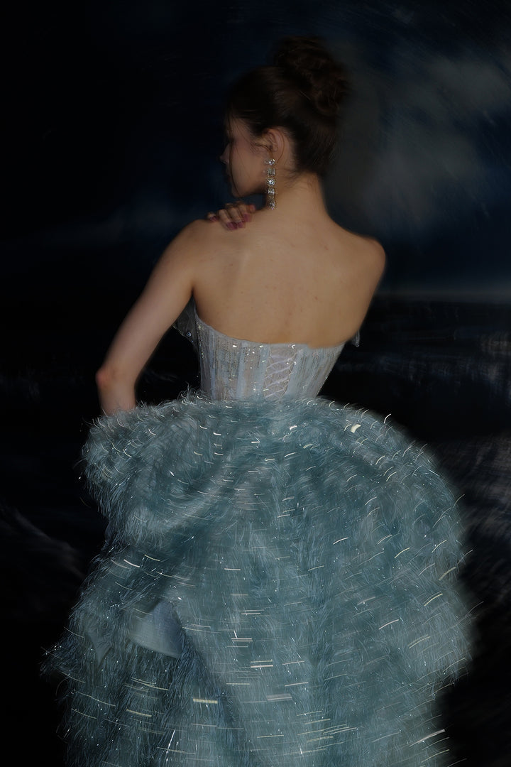 Layered Tulle Skirt Dress with 3D Appliques