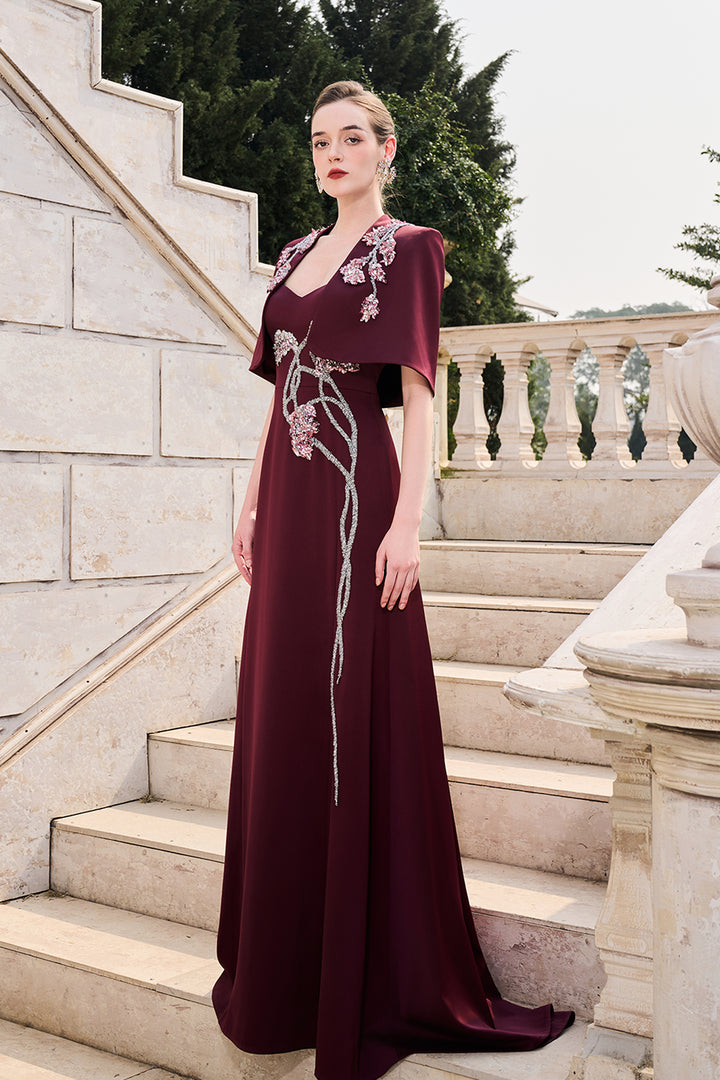 Short Cape Strappy Semi-Heart Dress Set