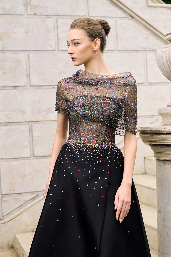 Diagonal Folded Top With Side Slit A-Line Set