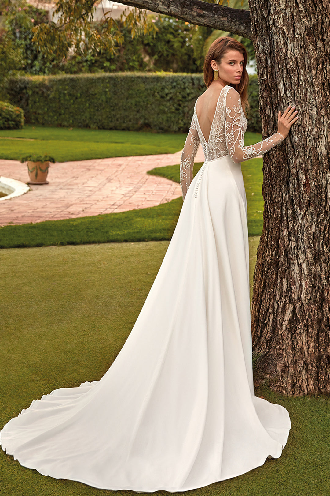 A-line Long Wedding Dress with Lace Beadwork