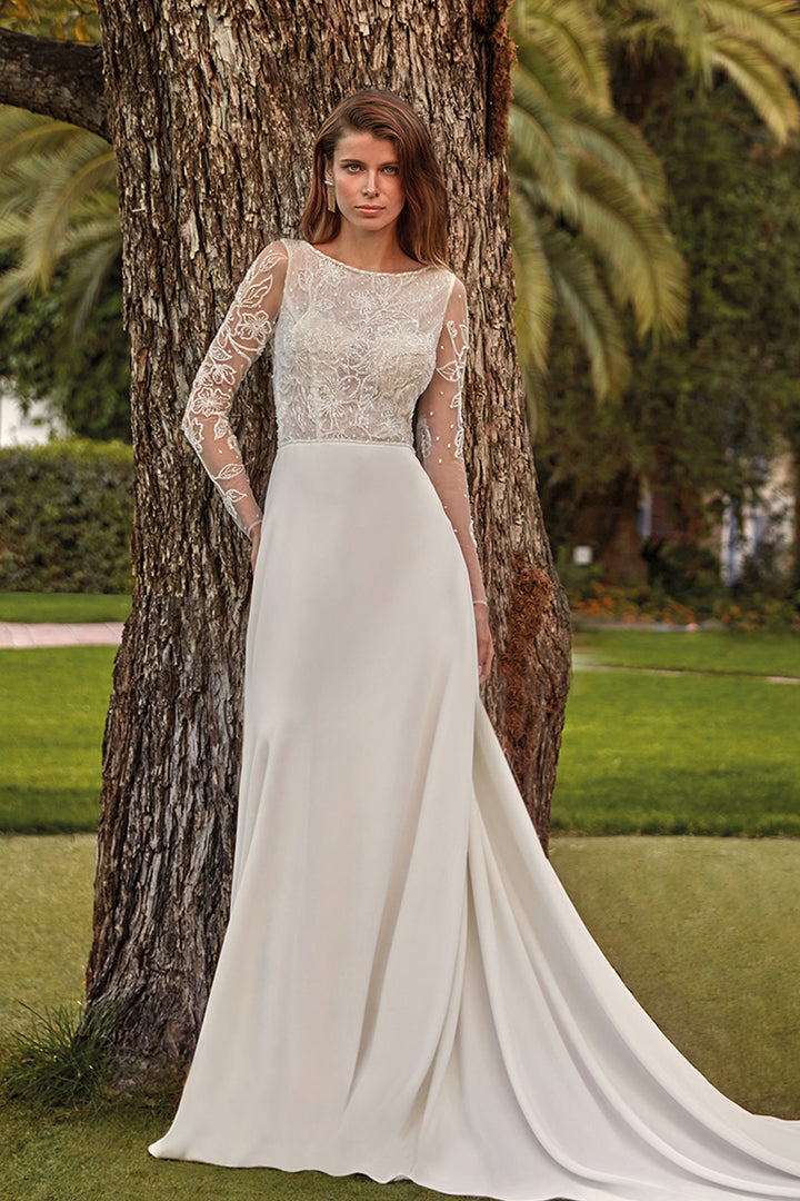 A-line Long Wedding Dress with Lace Beadwork