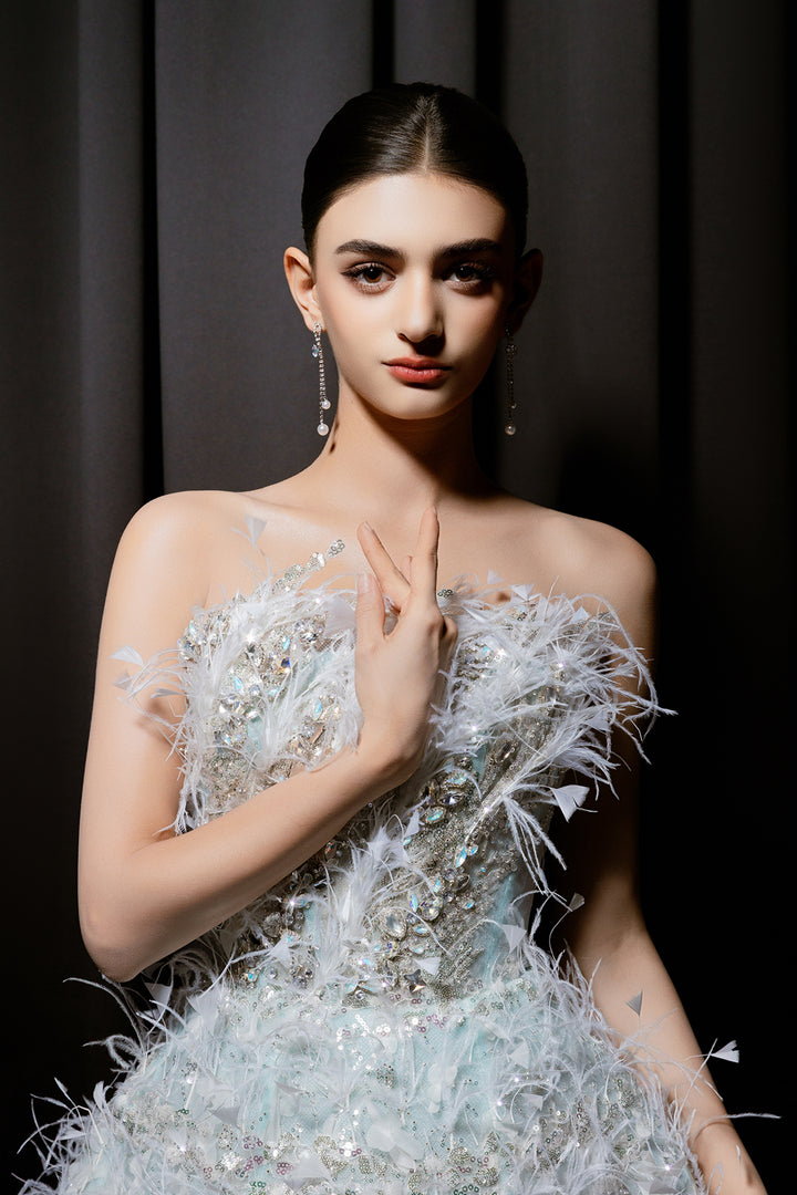 Strapless Short Dress with 3D Skirt