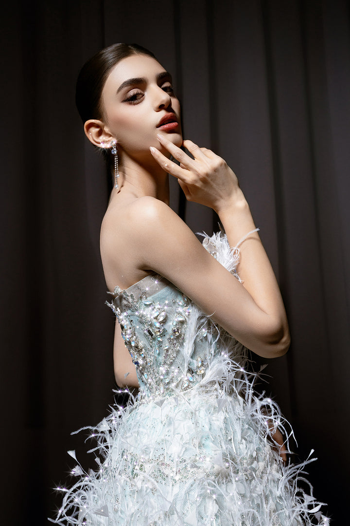 Strapless Short Dress with 3D Skirt