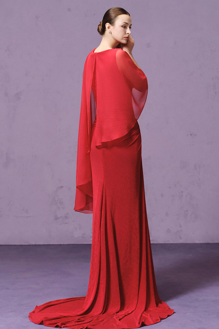 Cape Draped with Metallic Accent Dress