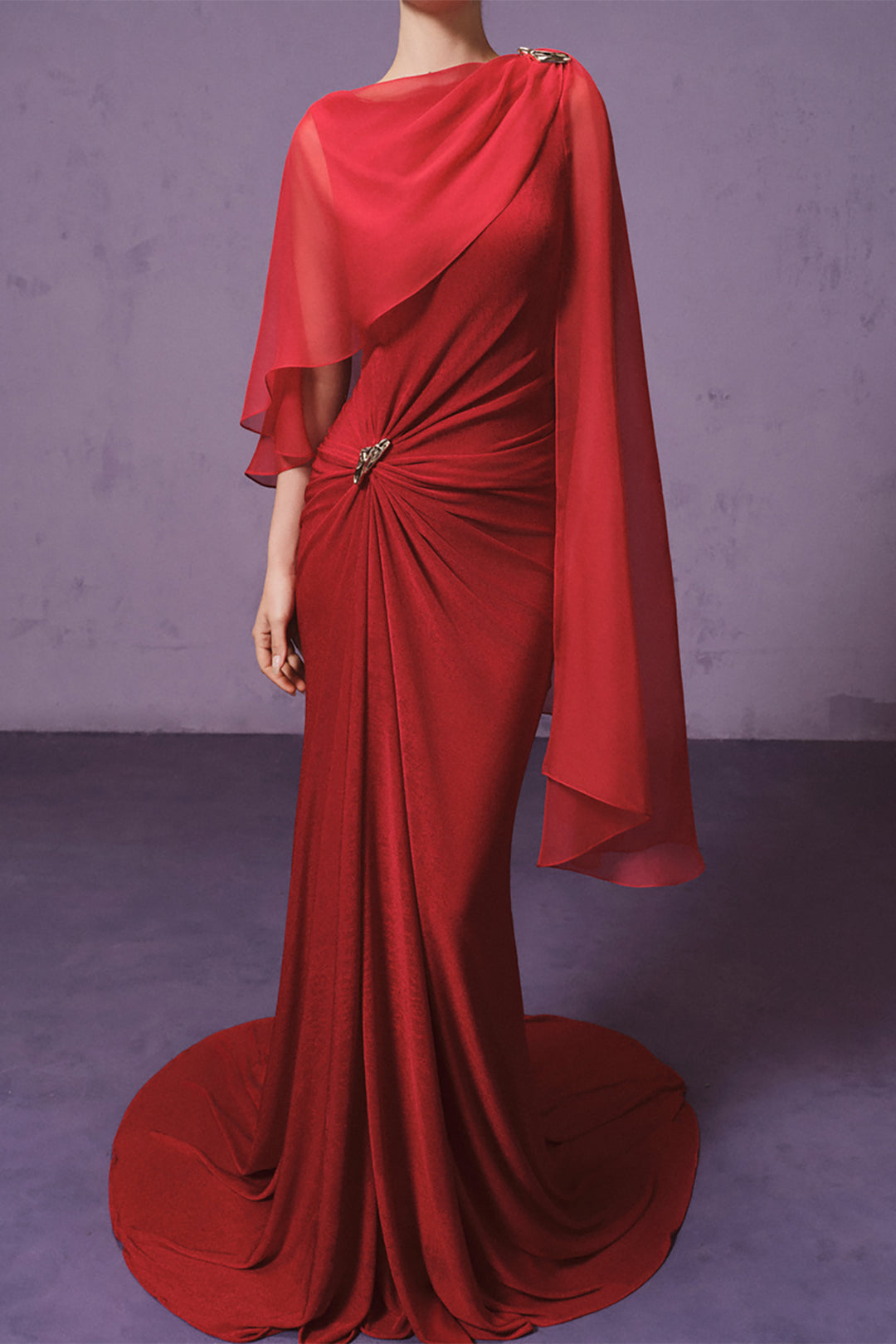 Cape Draped with Metallic Accent Dress