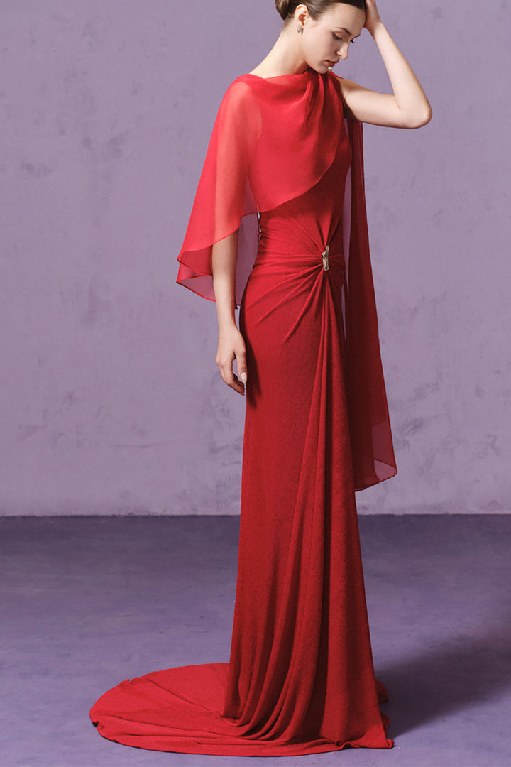 Cape Draped with Metallic Accent Dress