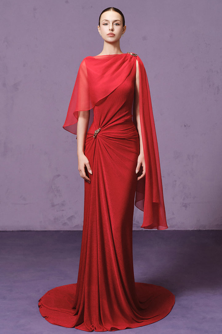Cape Draped with Metallic Accent Dress
