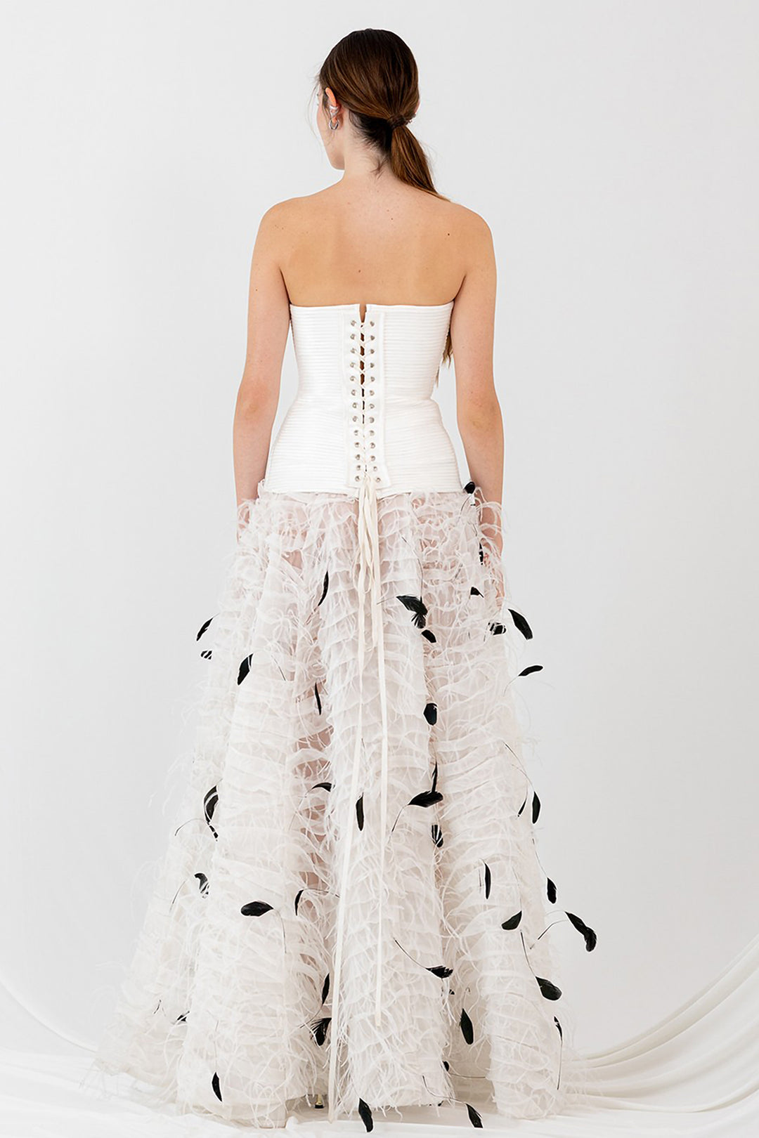 Strapless A-line Long Dress with Feathers