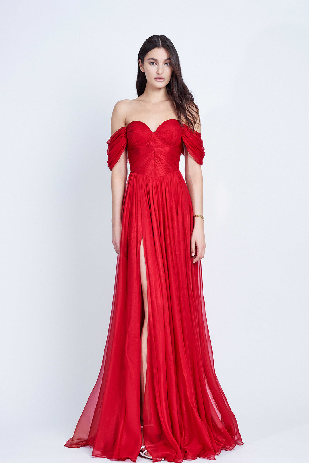 silk mousseline dress Silk Mousseline Midnight Blue Off Shoulder Dress by Tony Ward Elilhaam