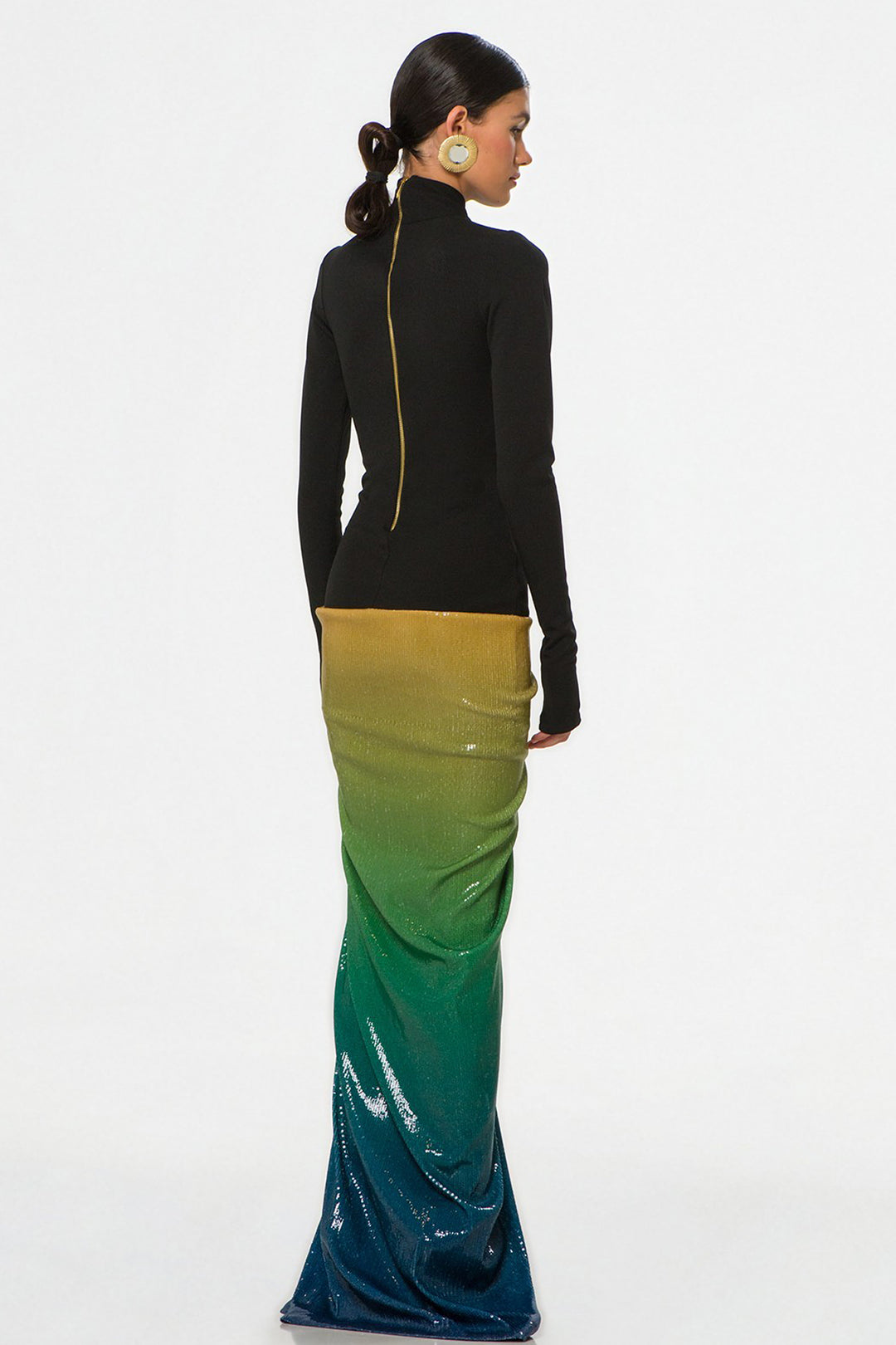 Long Dress with Hip Silhouette and Long Sleeves