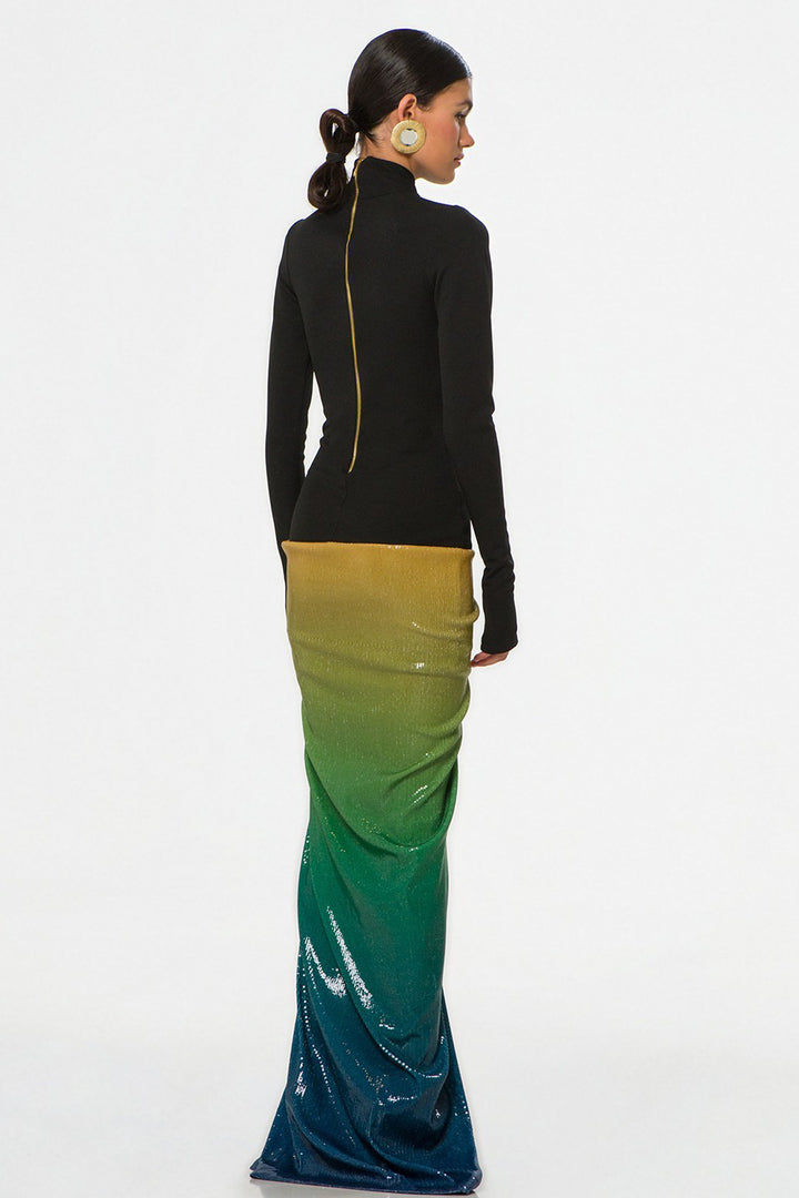 Long Dress with Hip Silhouette and Long Sleeves