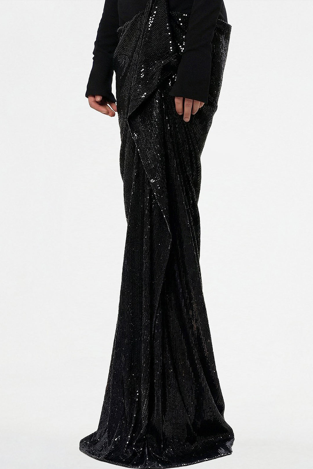 Long Dress with Hip Silhouette and Long Sleeves