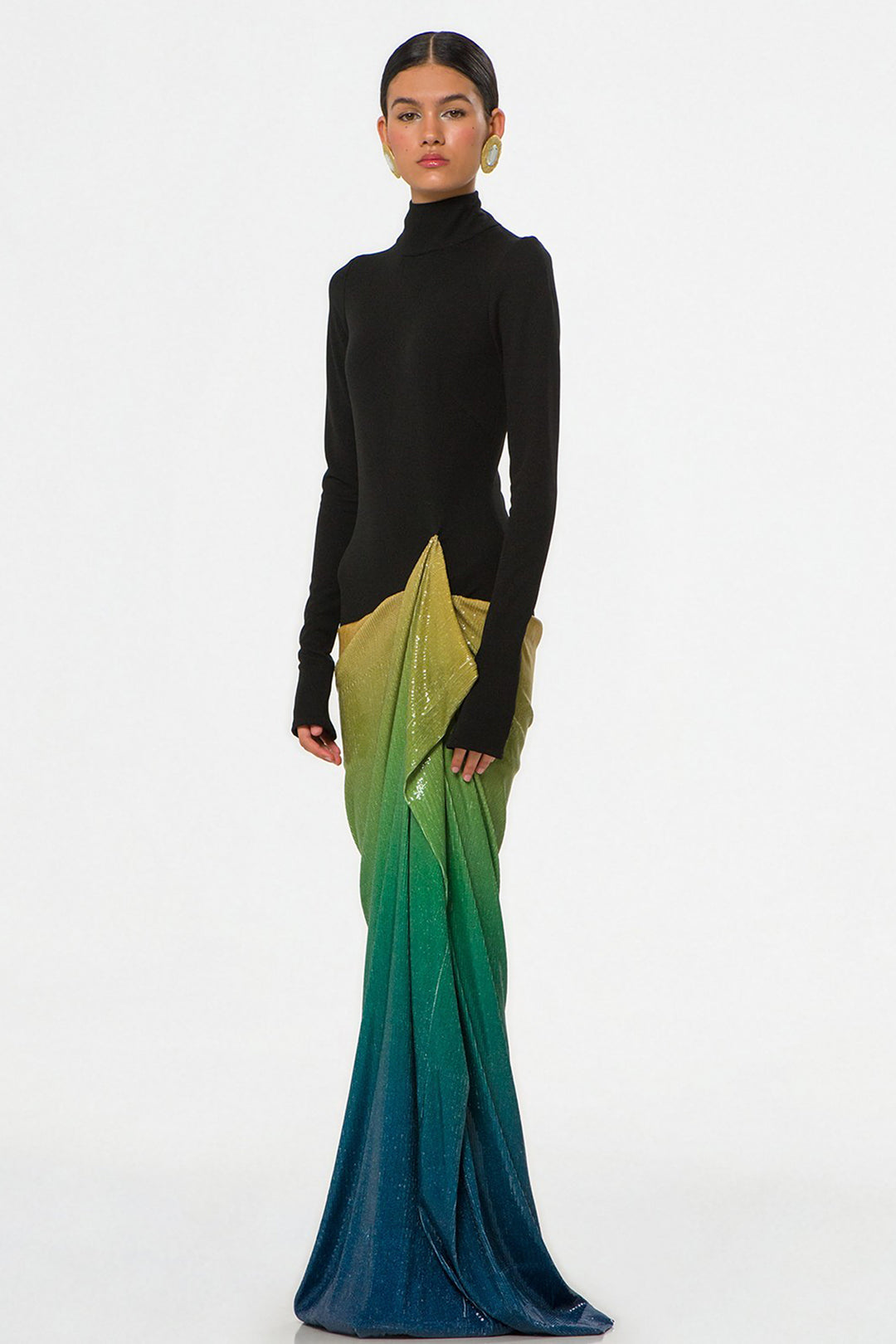 Long Dress with Hip Silhouette and Long Sleeves
