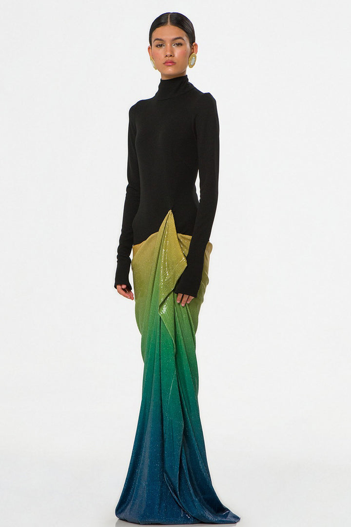 Long Dress with Hip Silhouette and Long Sleeves