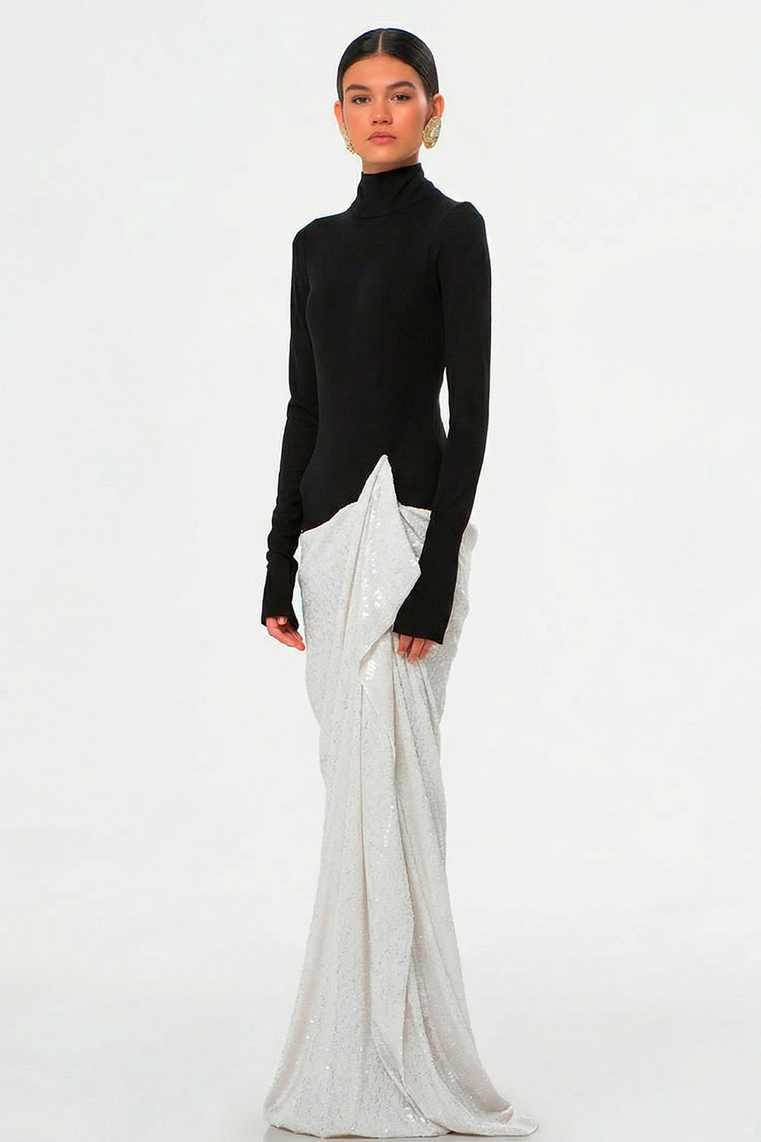 Long Dress with Hip Silhouette and Long Sleeves