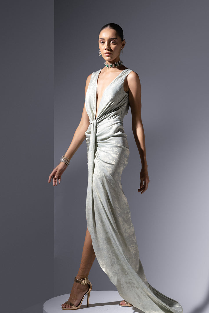 Lurex Silk Dress with Bold Details