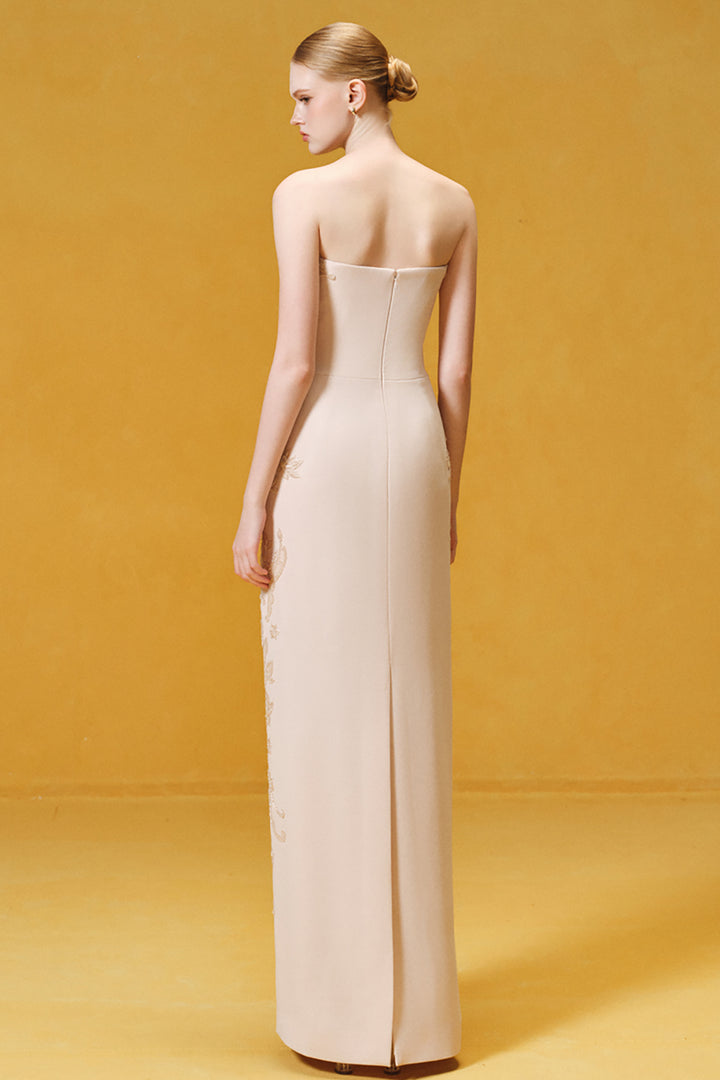 Botanical Embroidered Crepe with Taffeta Cape Dress