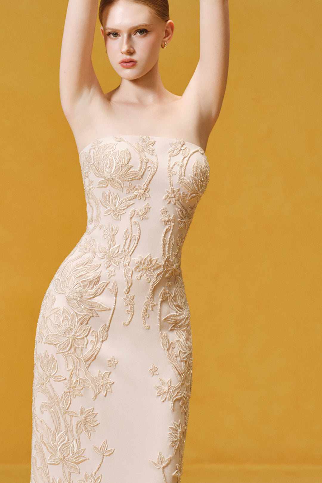 Botanical Embroidered Crepe with Taffeta Cape Dress