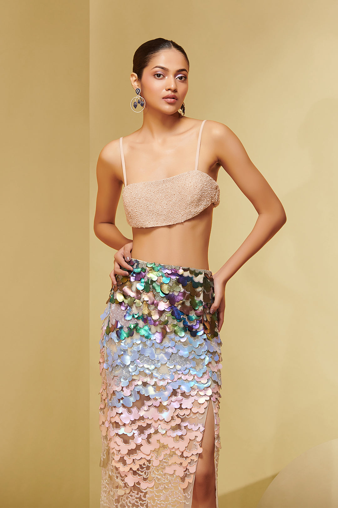 Embroidered Mesh and Jersey Set