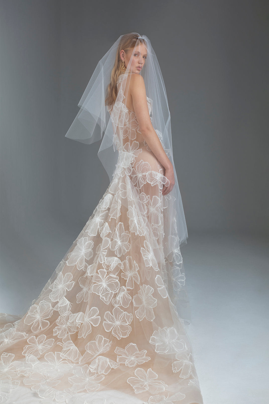 racerback lace wedding dress What could be better than a delicious lace mermaid wedding dress? A mermaid dress with a removable ball gown bridal skirt! The sheer lace racerback bodice and lace-edged train make this look