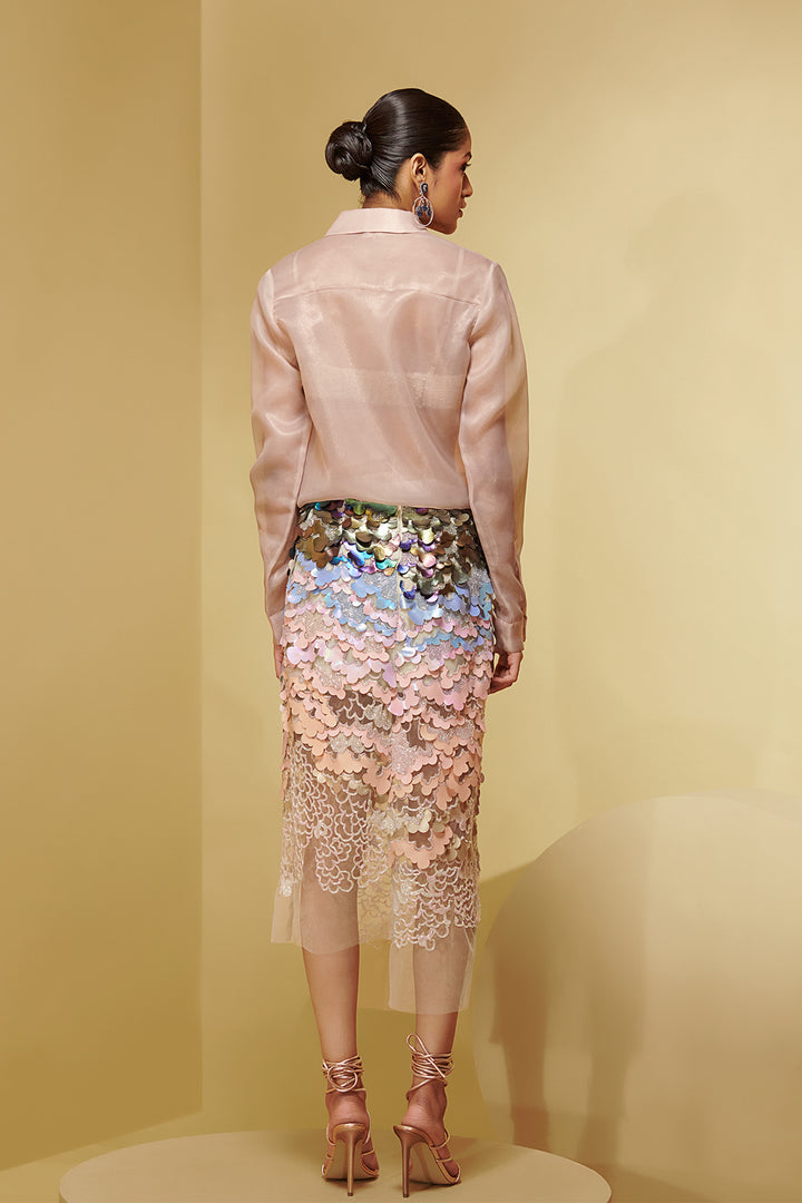 Shimmer Organza Three-Piece with Embroidered Bralette