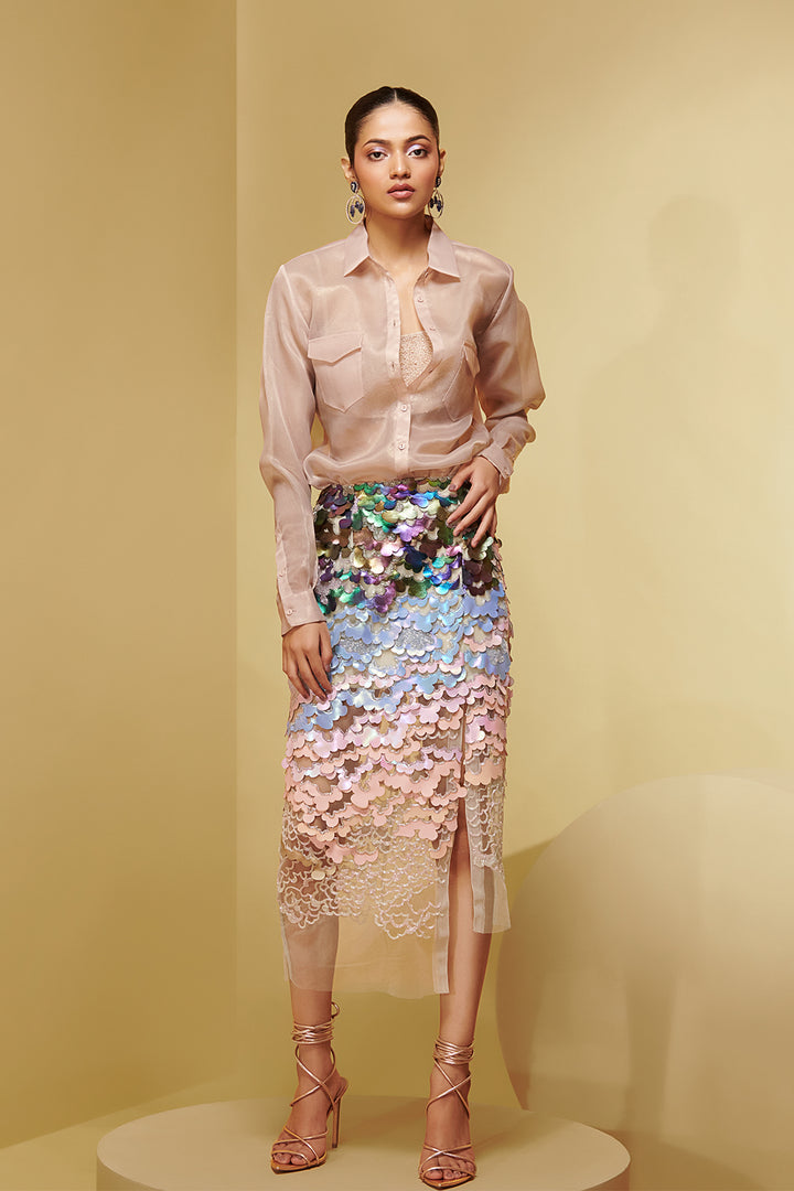 Shimmer Organza Three-Piece with Embroidered Bralette