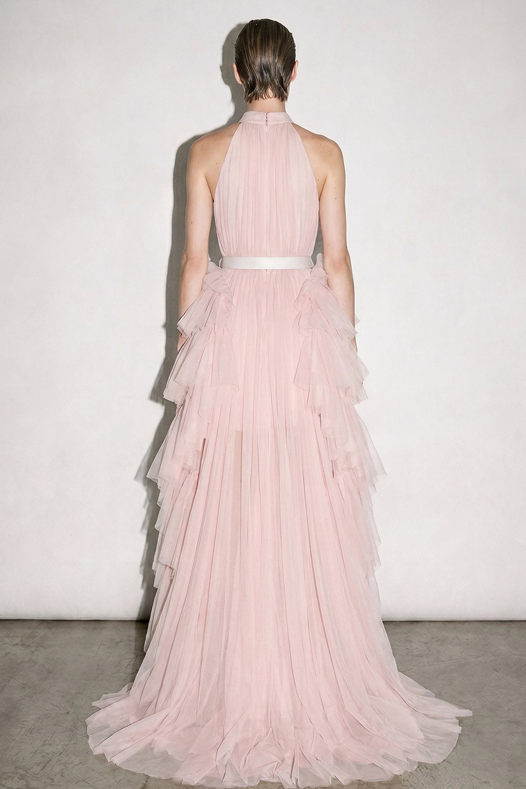 Tiered Tulle with High-Low Halter Dress
