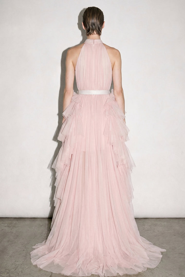 Tiered Tulle with High-Low Halter Dress