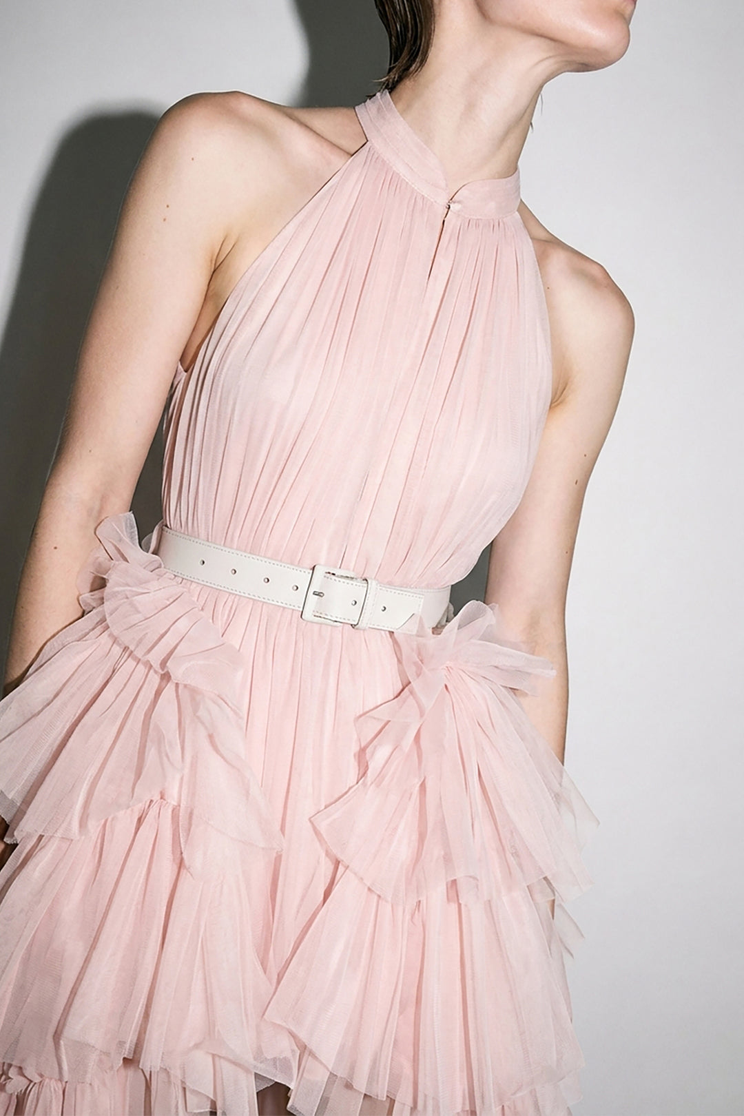 Tiered Tulle with High-Low Halter Dress