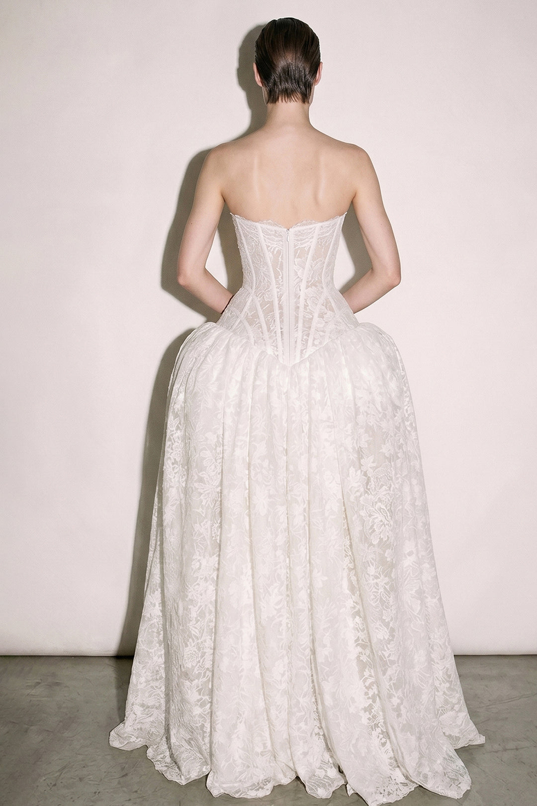 Corded Lace with Tulle Strapless and A-Line Dress