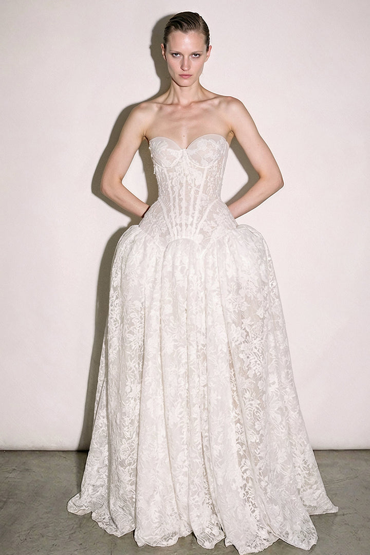 Corded Lace with Tulle Strapless and A-Line Dress