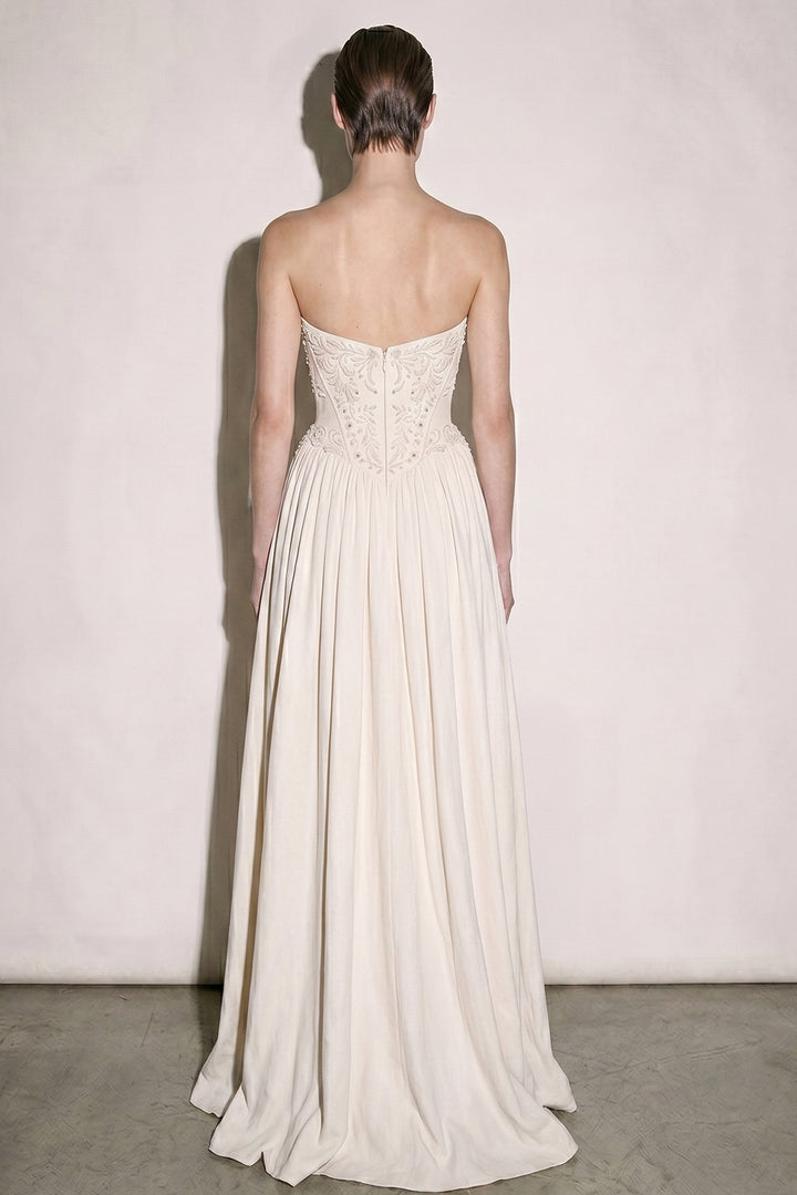 Embroidered Sweetheart A-line Chiffon Long Dress