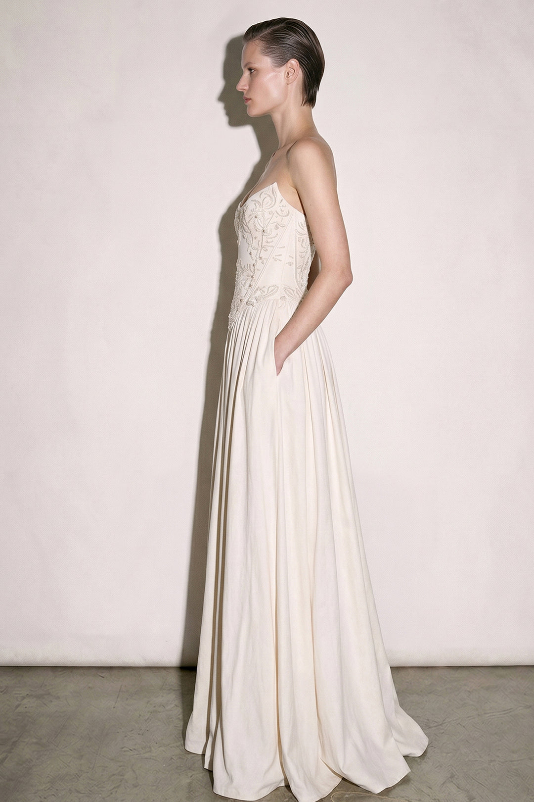 Embroidered Sweetheart A-line Chiffon Long Dress
