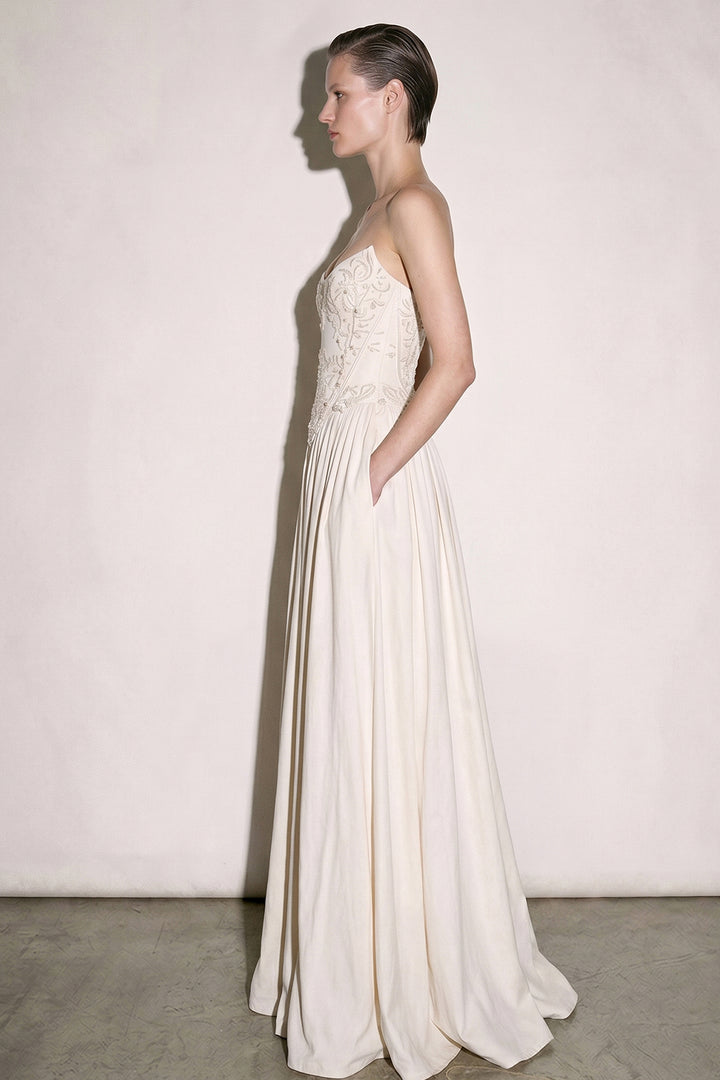 Embroidered Sweetheart A-line Chiffon Long Dress