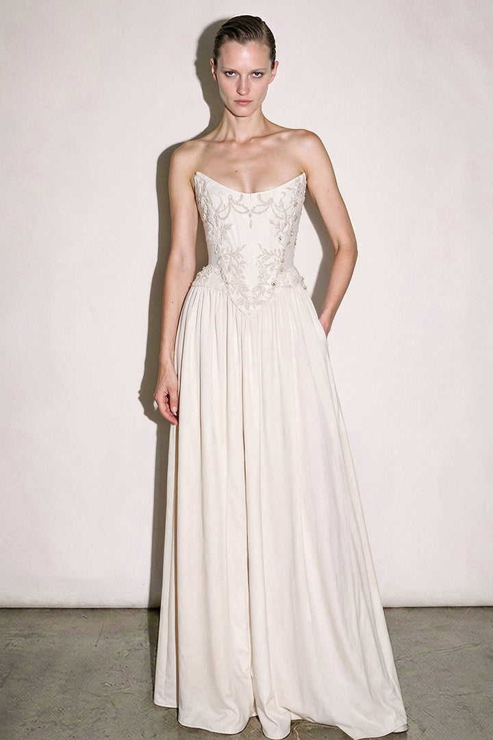 Embroidered Sweetheart A-line Chiffon Long Dress