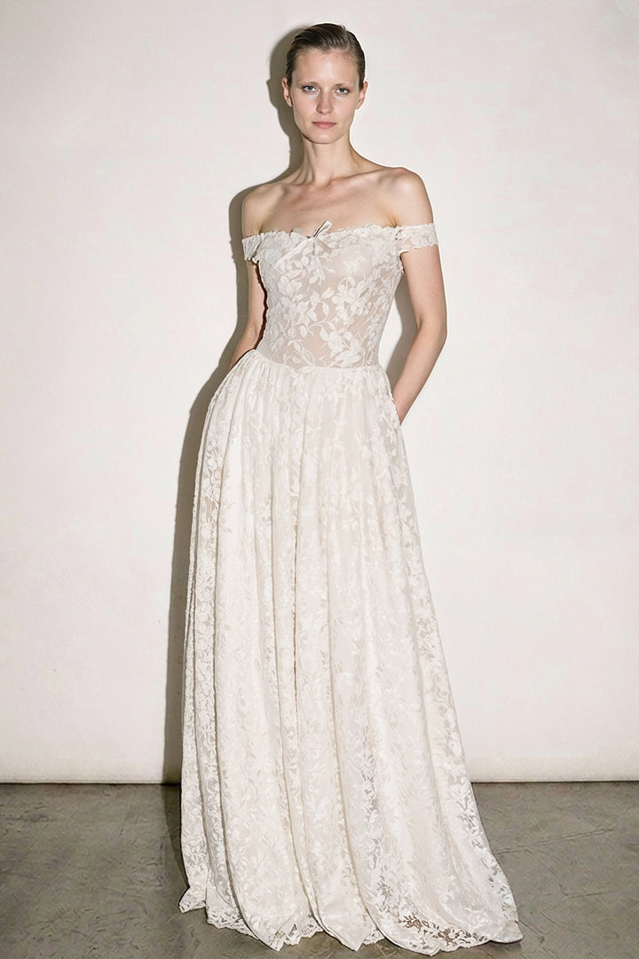 Off-The-Shoulder with Floral Lace Dress