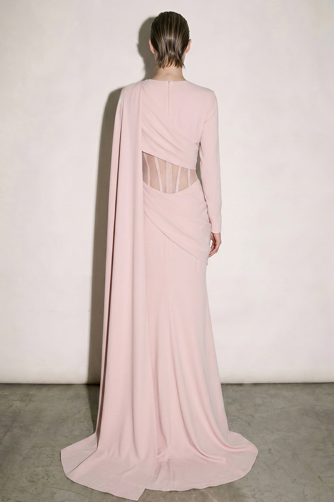 Corseted One-Shoulder with Long Draped Dress