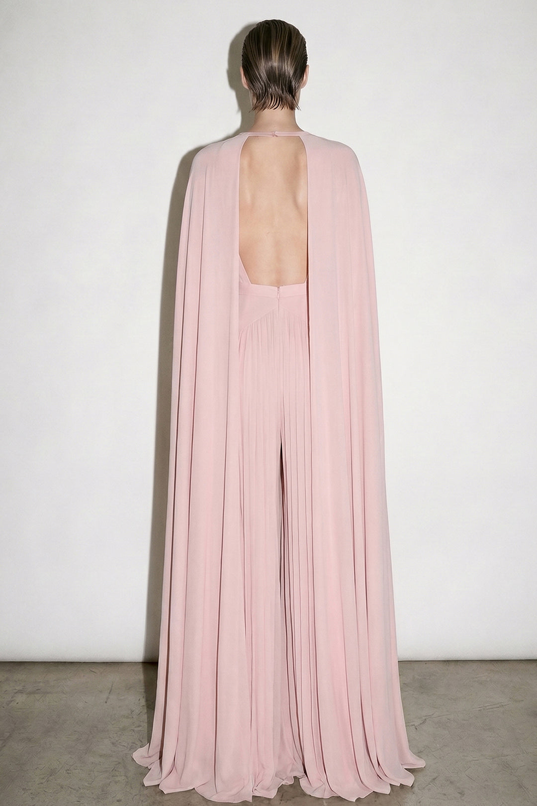 Beaded Plunging Caped Jumpsuit