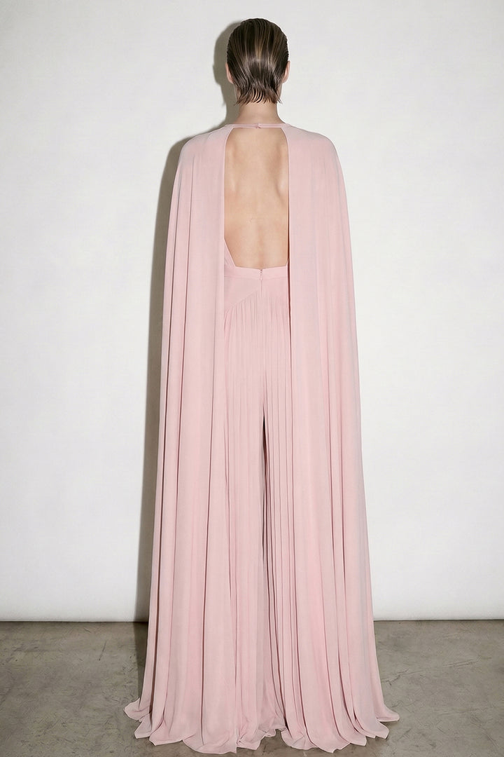 Beaded Plunging Caped Jumpsuit