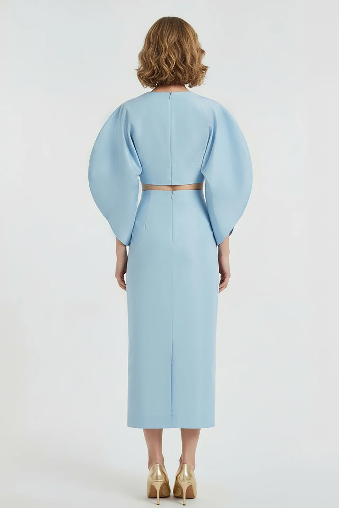 Midi-Length Two-Piece Dress with Balloon Sleeves